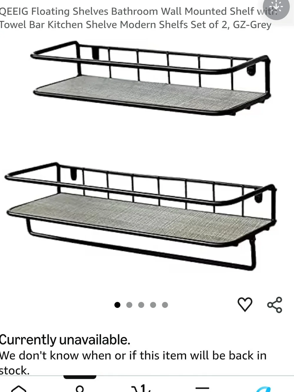 Black Metal Wall Shelf Set with Textured Gray Inserts